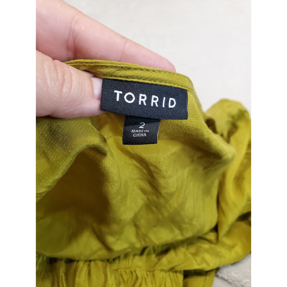 Torrid Chartreuse Green Satin Button Midi Dress 2x 18 20 Boho Bohemian Modest - Picture 6 of 7